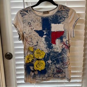 Blue Canyon Embellished Graphic Tee - Texas Cream & Blue